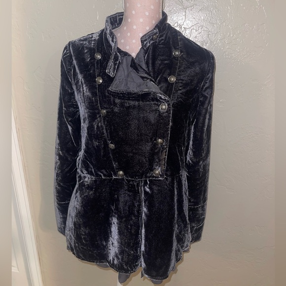 Free People Faye Velvet Jacket Military Style Ebony Grey Color NWT Sz Small - Picture 4 of 7
